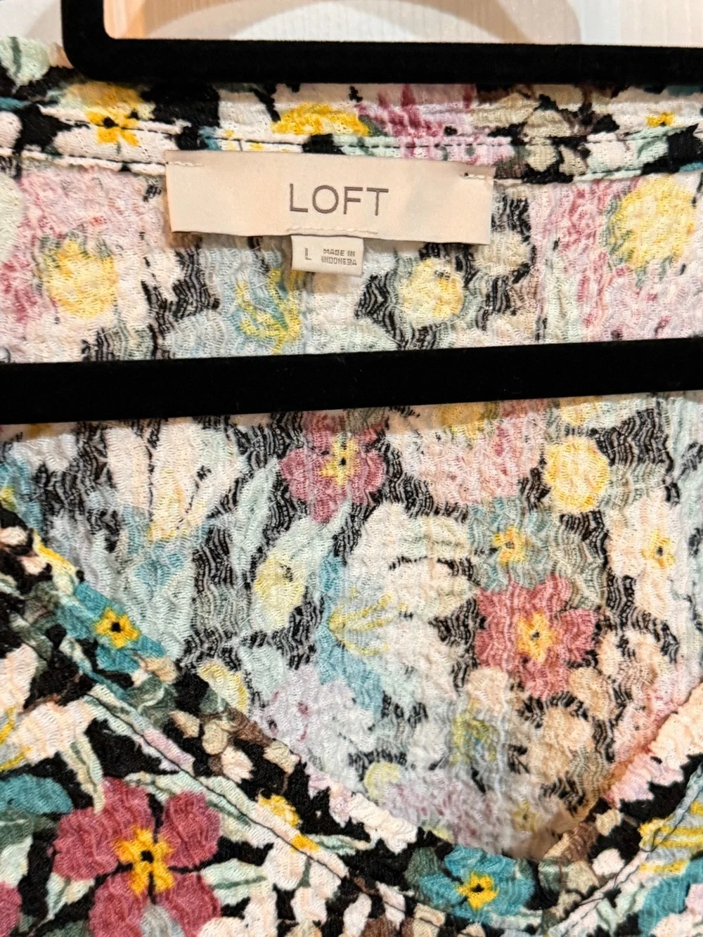 LOFT Floral Textured Puff Sleeve Top Size Large Romantic Cottagecore